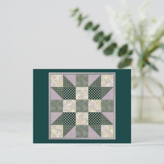 Dk Green & Lavender Star Patch Quilt Postkarte (Stehend Vorderseite)