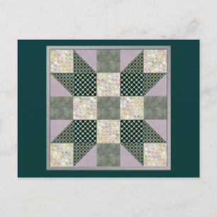 Dk Grün- und Lavendel-Stern-Patchwork-Quilt Postkarte