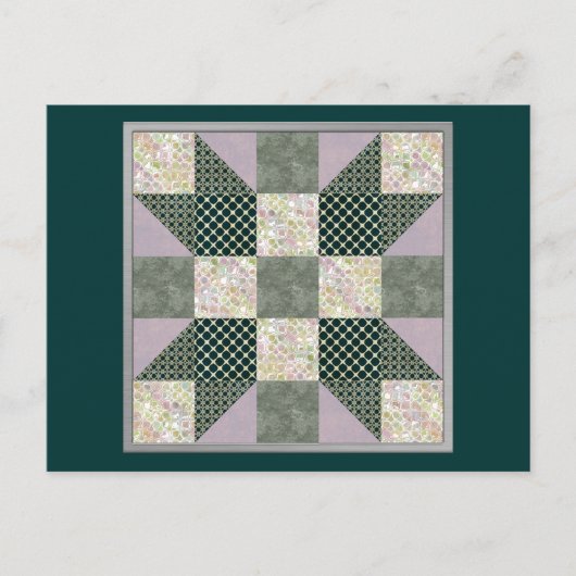 Dk Grün- und Lavendel-Stern-Patchwork-Quilt Postkarte (Vorderseite)