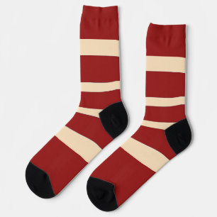 Dk Rot + Crème Streifen Socken