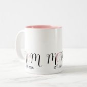 DMom Established Black Pink Script New Mom Gift Zweifarbige Tasse (Vorderseite Links)
