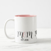 DMom Established Black Pink Script New Mom Gift Zweifarbige Tasse (Links)