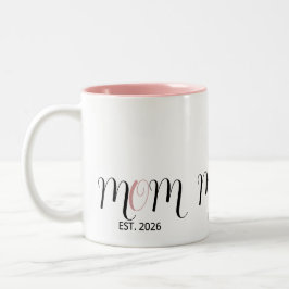 DMom Established Black Pink Script New Mom Gift Zweifarbige Tasse