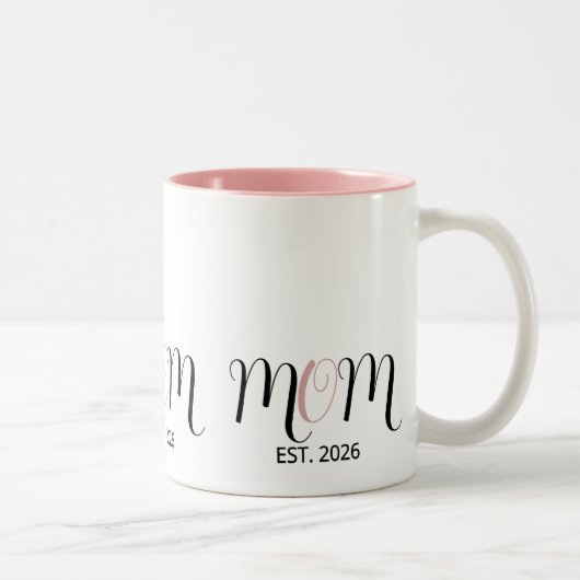 DMom Established Black Pink Script New Mom Gift Zweifarbige Tasse (Rechts)