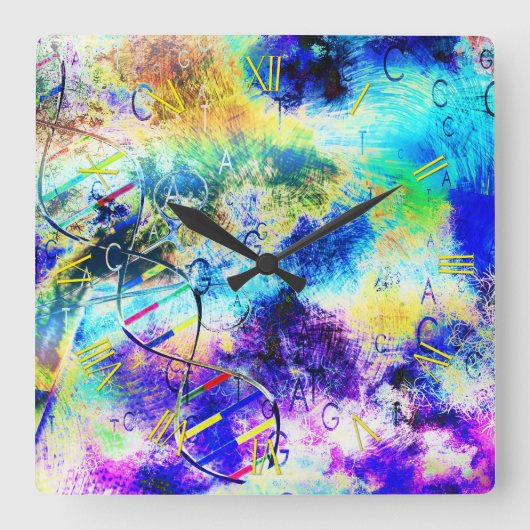 DNA-Art Quadratische Wanduhr (Vorderseite)