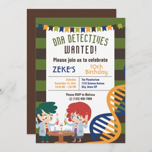 DNA Detectives Science Labrador Birthday Party Einladung (Vorne/Hinten)