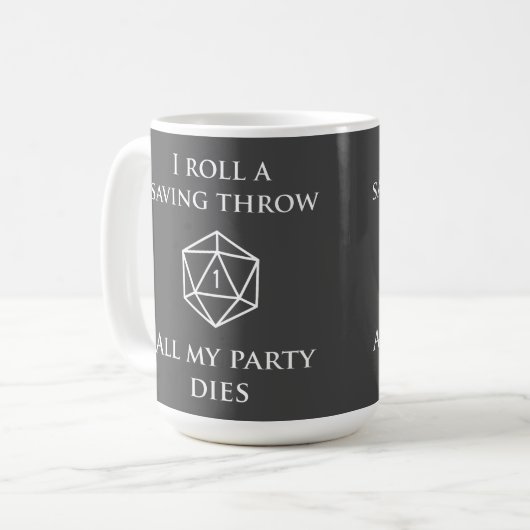 DnD Kritischer Fehler Kaffeetasse (Vorderseite Links)