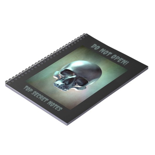Do Not Open! Top Secret Notes. 3D skull render Notizblock (Linke Seite)