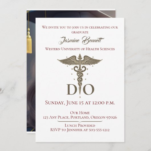 DO Ostopathische Ärztliche Graduation Party Einladung (Vorne/Hinten)