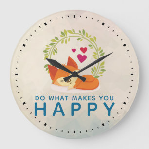 Do What Makes You Happy Sleeping Fox with Hearts Große Wanduhr