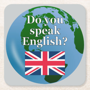 "Do you speak English?" in English. Flag & globe Rechteckiger Pappuntersetzer