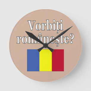 Do you speak Romanian? in Romanian. Flag Runde Wanduhr