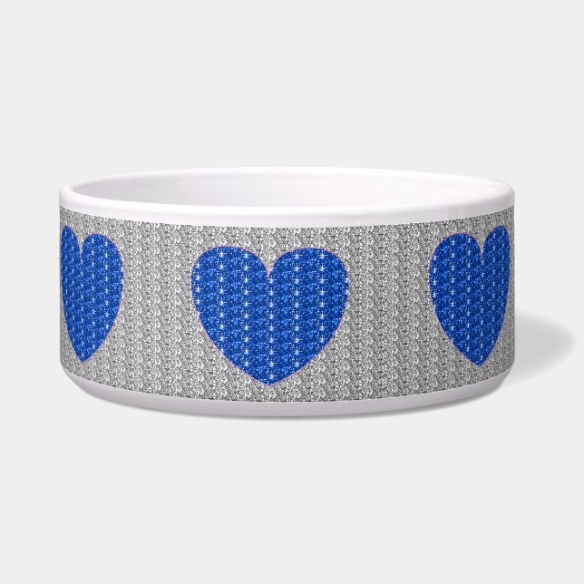 Dob Bowl Silver Blue Heart Glitzer Napf (Vorderseite)