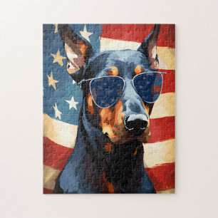 Doberman 4. Juli Unabhängigkeitstag Puzzle