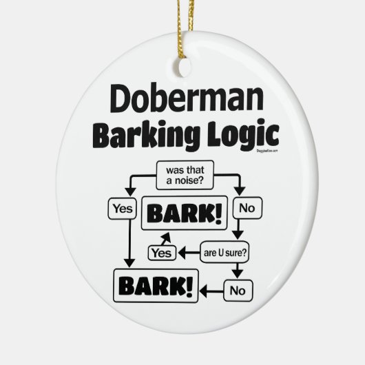 Doberman Barking Logic Keramik Ornament (Links)