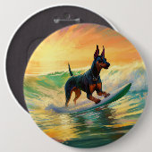 Doberman Beach Surfing Painting Button (Vorne & Hinten)