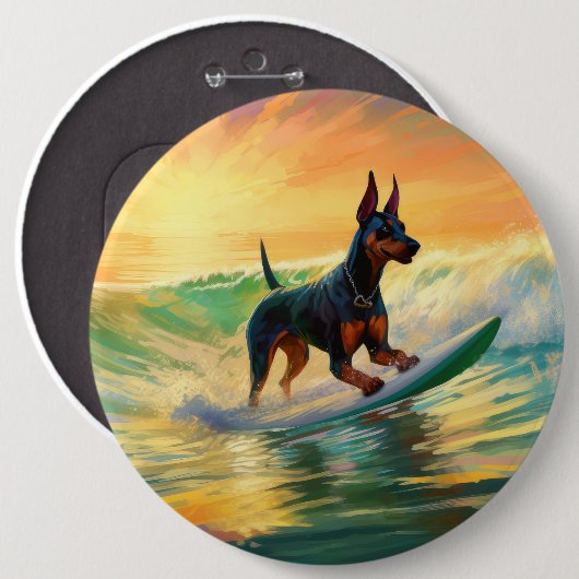 Doberman Beach Surfing Painting Button (Vorne & Hinten)