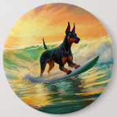 Doberman Beach Surfing Painting Button (Vorderseite)