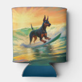 Doberman Beach Surfing Painting Dosenkühler (Rückseite)