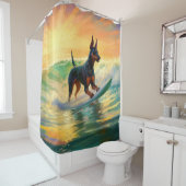 Doberman Beach Surfing Painting Duschvorhang (Beispiel)