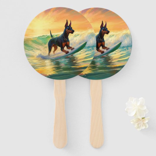 Doberman Beach Surfing Painting Fächer (Vorne und Hinten)