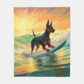 Doberman Beach Surfing Painting Fleecedecke (Vorderseite)