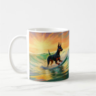 Doberman Beach Surfing Painting Kaffeetasse