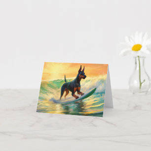 Doberman Beach Surfing Painting Karte