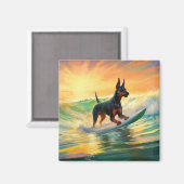 Doberman Beach Surfing Painting Magnet (Vorderseite/Rückseite)