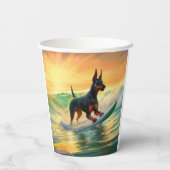 Doberman Beach Surfing Painting Pappbecher (Rückseite)