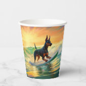 Doberman Beach Surfing Painting Pappbecher (Vorderseite)
