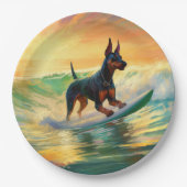 Doberman Beach Surfing Painting Pappteller (Vorderseite)