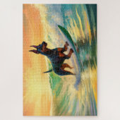 Doberman Beach Surfing Painting Puzzle (Vertikal)