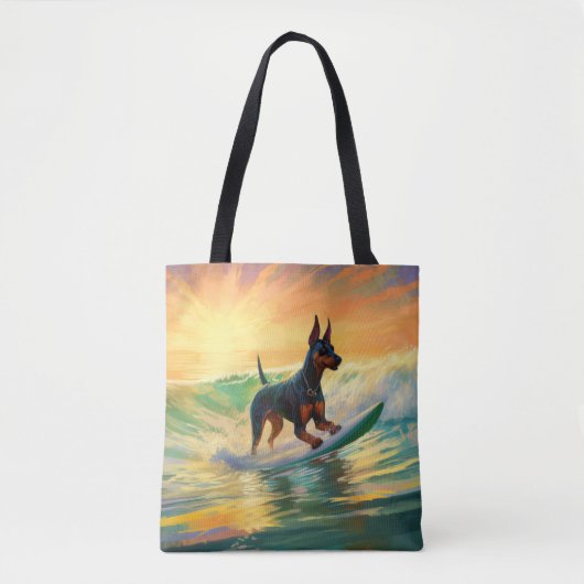 Doberman Beach Surfing Painting Tasche (Vorderseite)