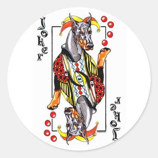 Doberman Black Joker Runder Aufkleber (Vorderseite)