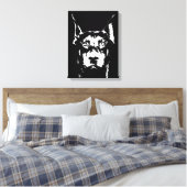 Doberman Black & White Wrapped Canvas Print Leinwanddruck (Insitu (Schlafzimmer))