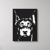 Doberman Black & White Wrapped Canvas Print Leinwanddruck (Vorderseite)