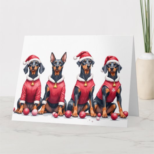 Doberman Christmas Dress Santa Hat Karte (Vorderseite)