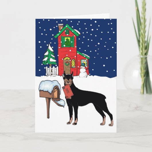 Doberman Christmas Feiertagskarte (Vorderseite)