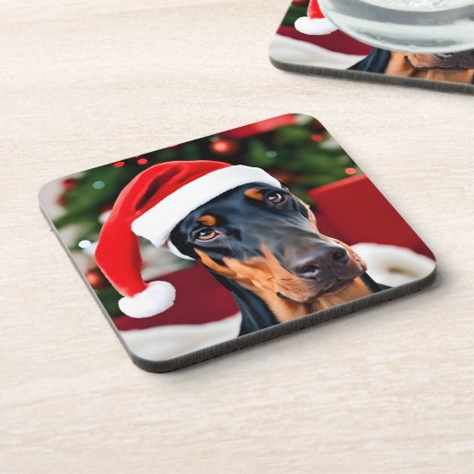 Doberman Christmas Getränkeuntersetzer (Linke Seite)