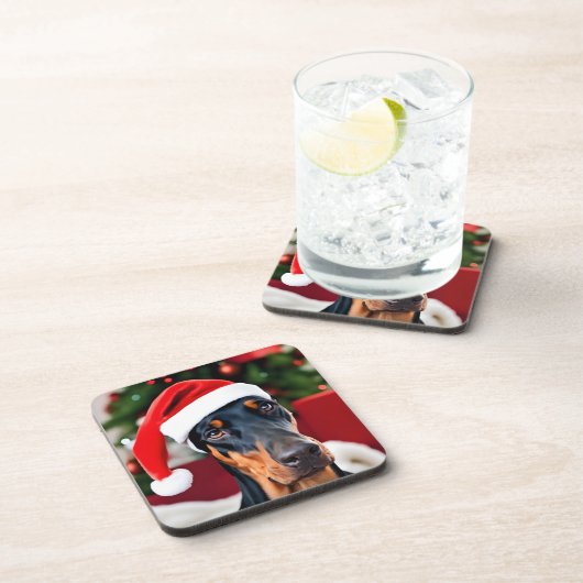 Doberman Christmas Getränkeuntersetzer (Rechte Seite)