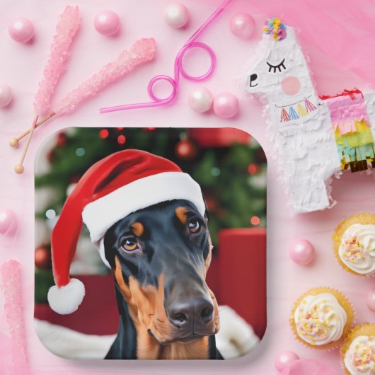 Doberman Christmas Pappteller (Party)