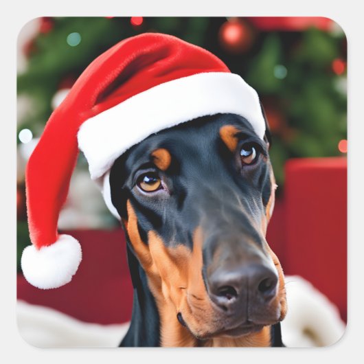 Doberman Christmas Quadratischer Aufkleber (Vorderseite)