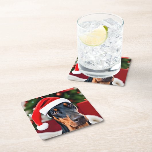 Doberman Christmas Rechteckiger Pappuntersetzer (Vor Ort)