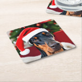 Doberman Christmas Rechteckiger Pappuntersetzer (angewinkelt)