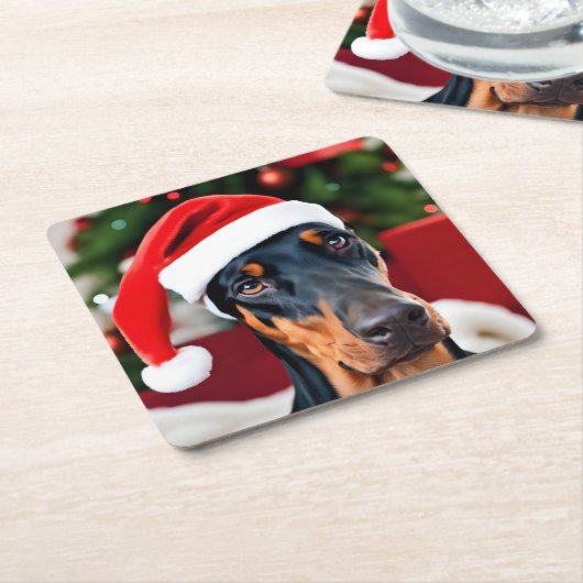 Doberman Christmas Rechteckiger Pappuntersetzer (angewinkelt)