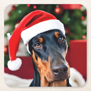 Doberman Christmas Rechteckiger Pappuntersetzer
