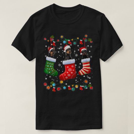 Doberman Christmas Socks Funny Xmas Pajama T-Shirt (Design vorne)