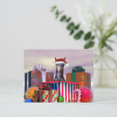 Doberman Christmas Surprise Feiertagspostkarte (Stehend Vorderseite)
