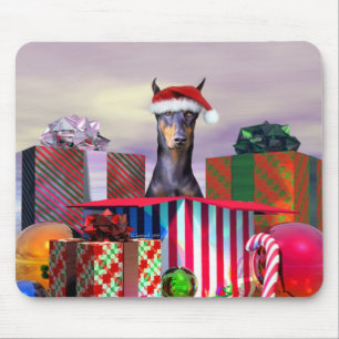 Doberman Christmas Surprise Mousepad